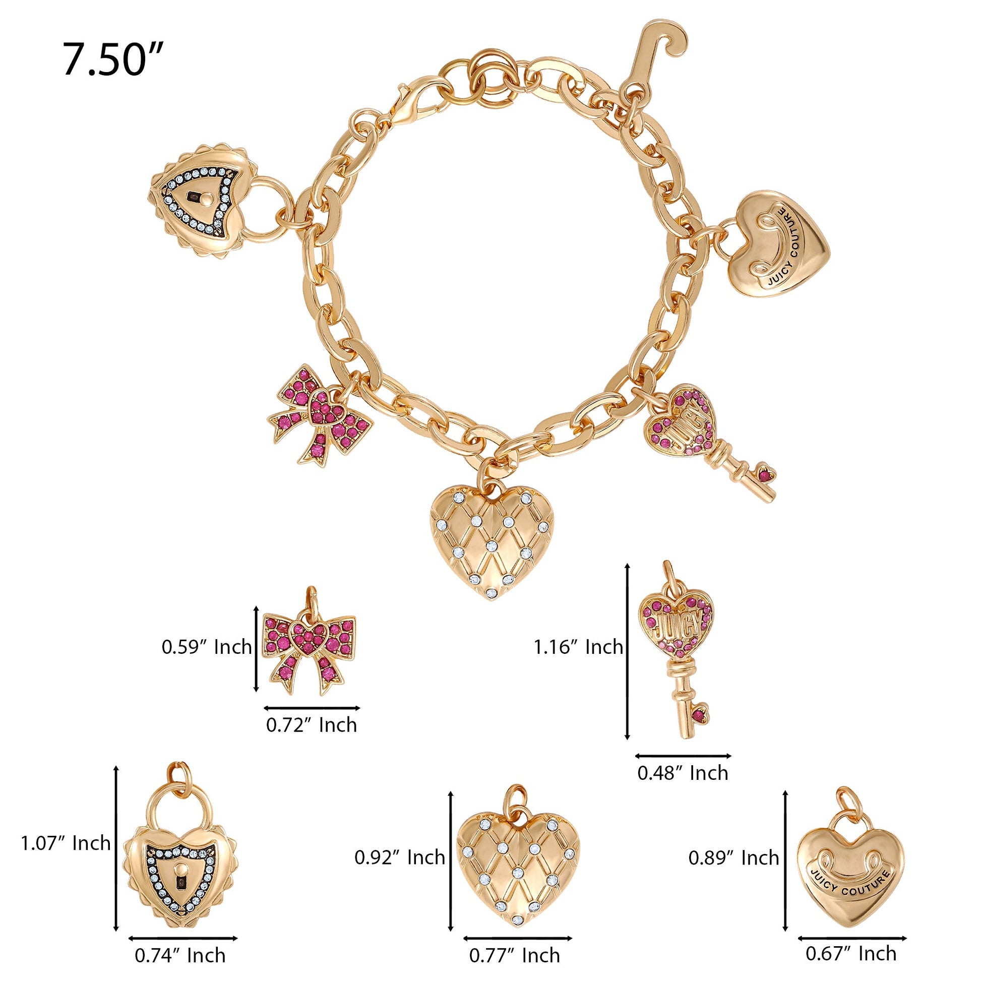 Heart & Key Charm Bracelet - Goldtone - Juicy Couture