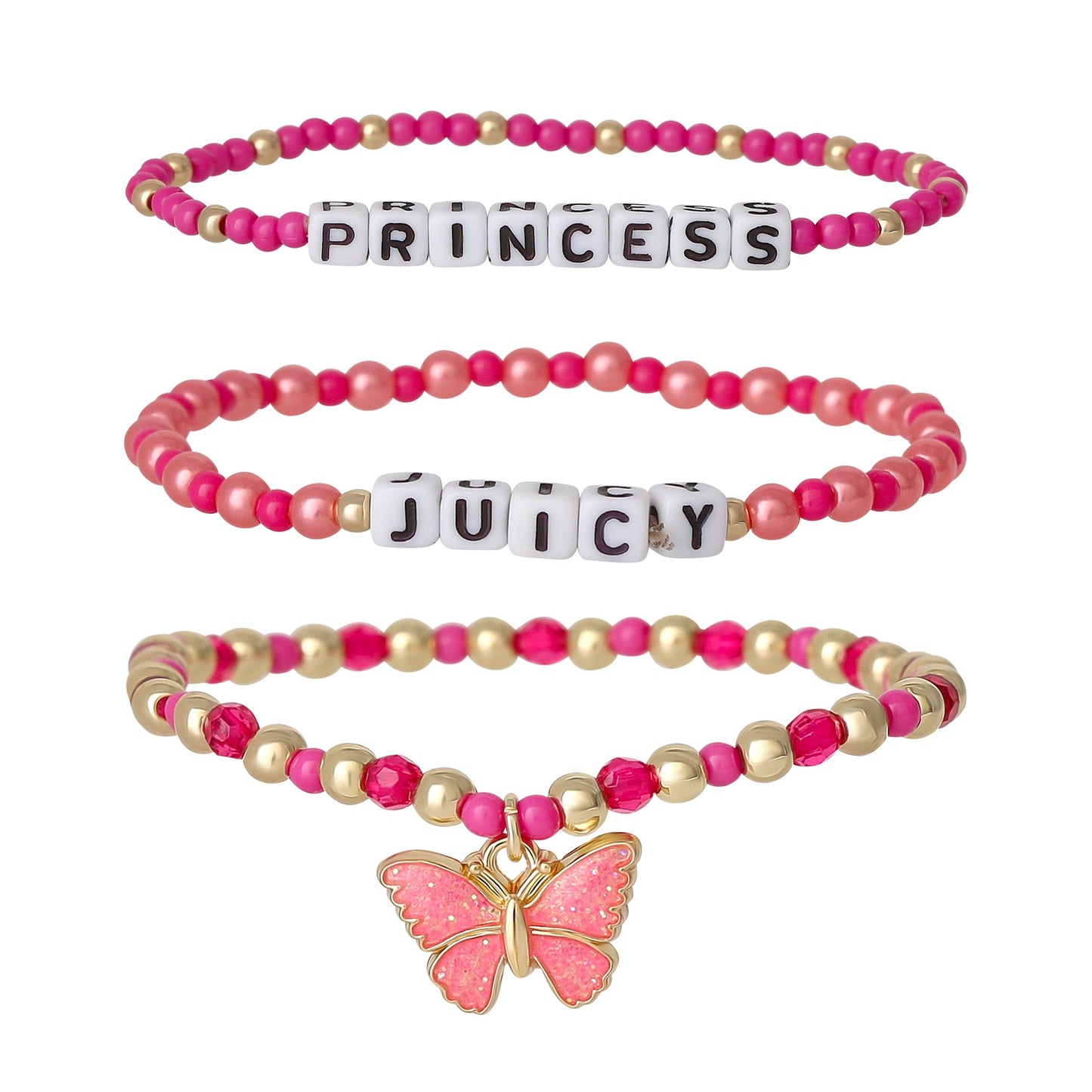 Kids Juicy Pink Butterfly Beaded Bracelet Set - Goldtone - Juicy Couture