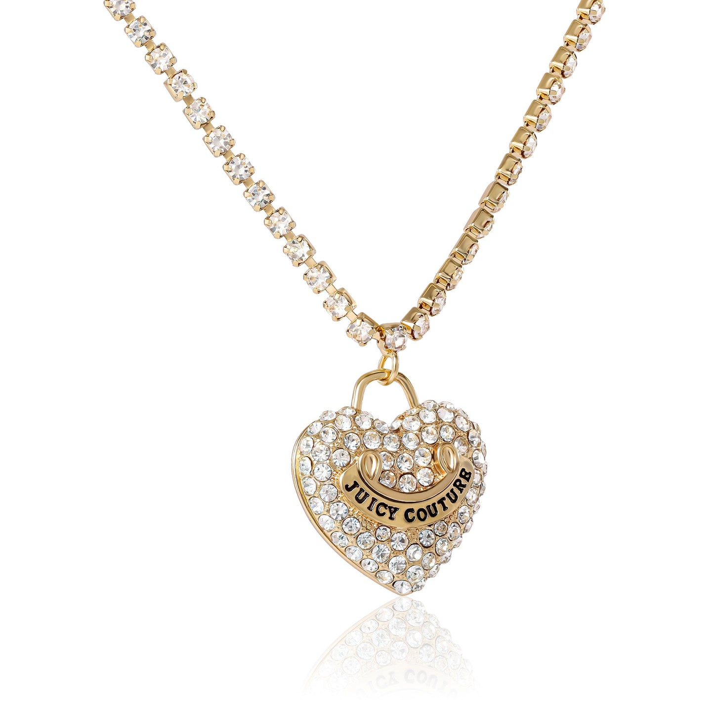 Pavé Heart Crystal Chain Pendant Necklace - Goldtone - Juicy Couture