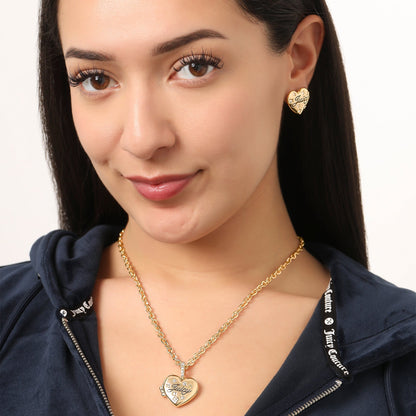 Juicy Crystal-Embellished Heart Stud Earrings - Goldtone - Juicy Couture