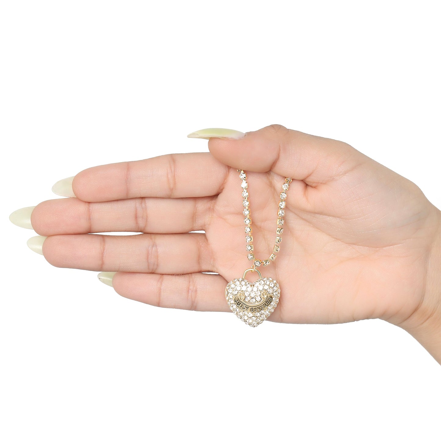 Pavé Heart Crystal Chain Pendant Necklace - Goldtone - Juicy Couture