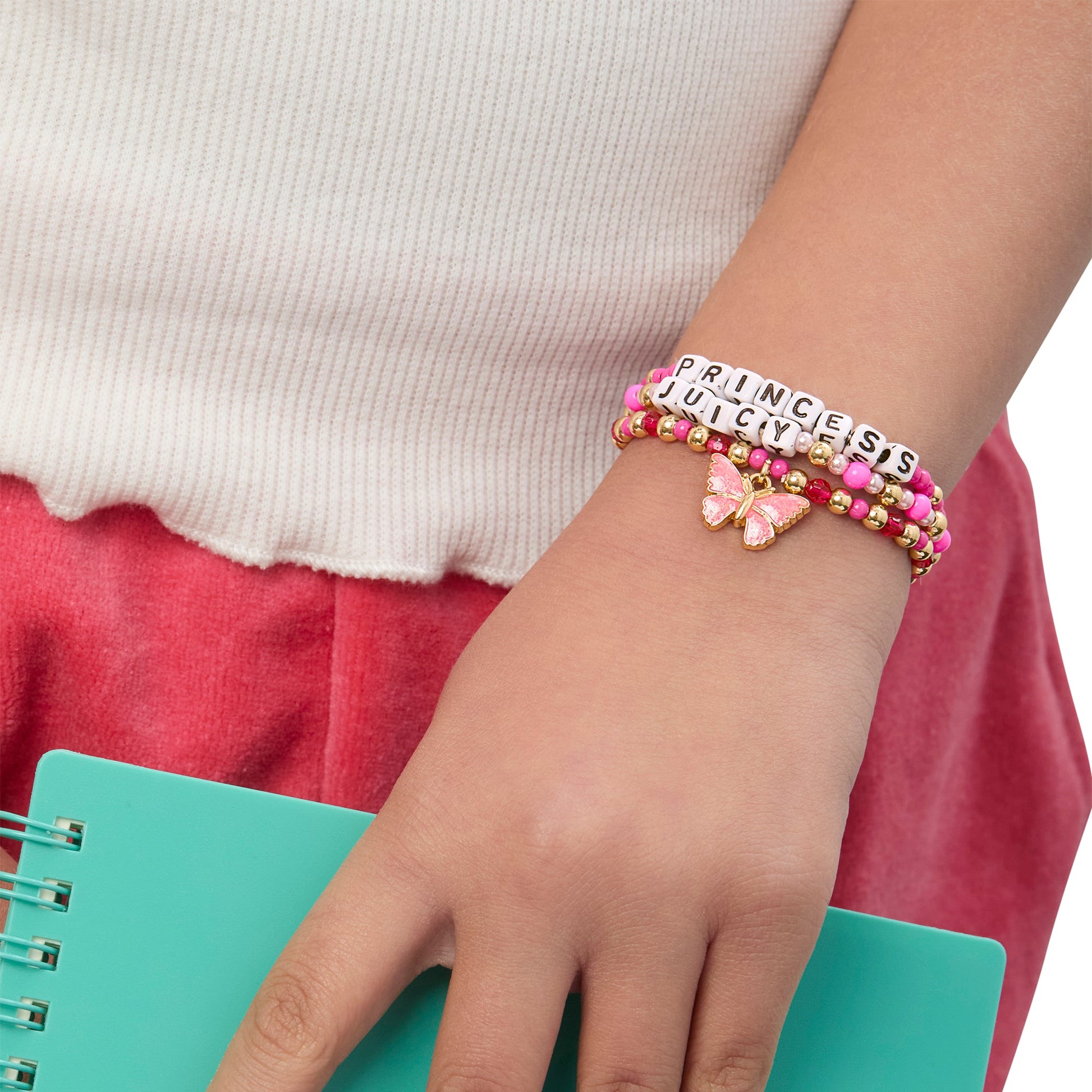 Kids Juicy Pink Butterfly Beaded Bracelet Set - Goldtone - Juicy Couture