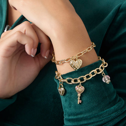 Charm Bracelet Set with Heart and Key Charms - Goldtone - Juicy Couture