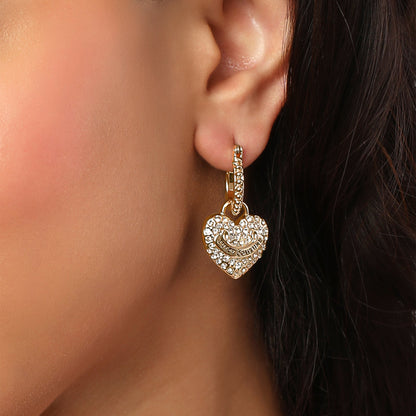 Heart Charm Hoop Earrings with Crystal Accents - Goldtone - Juicy Couture