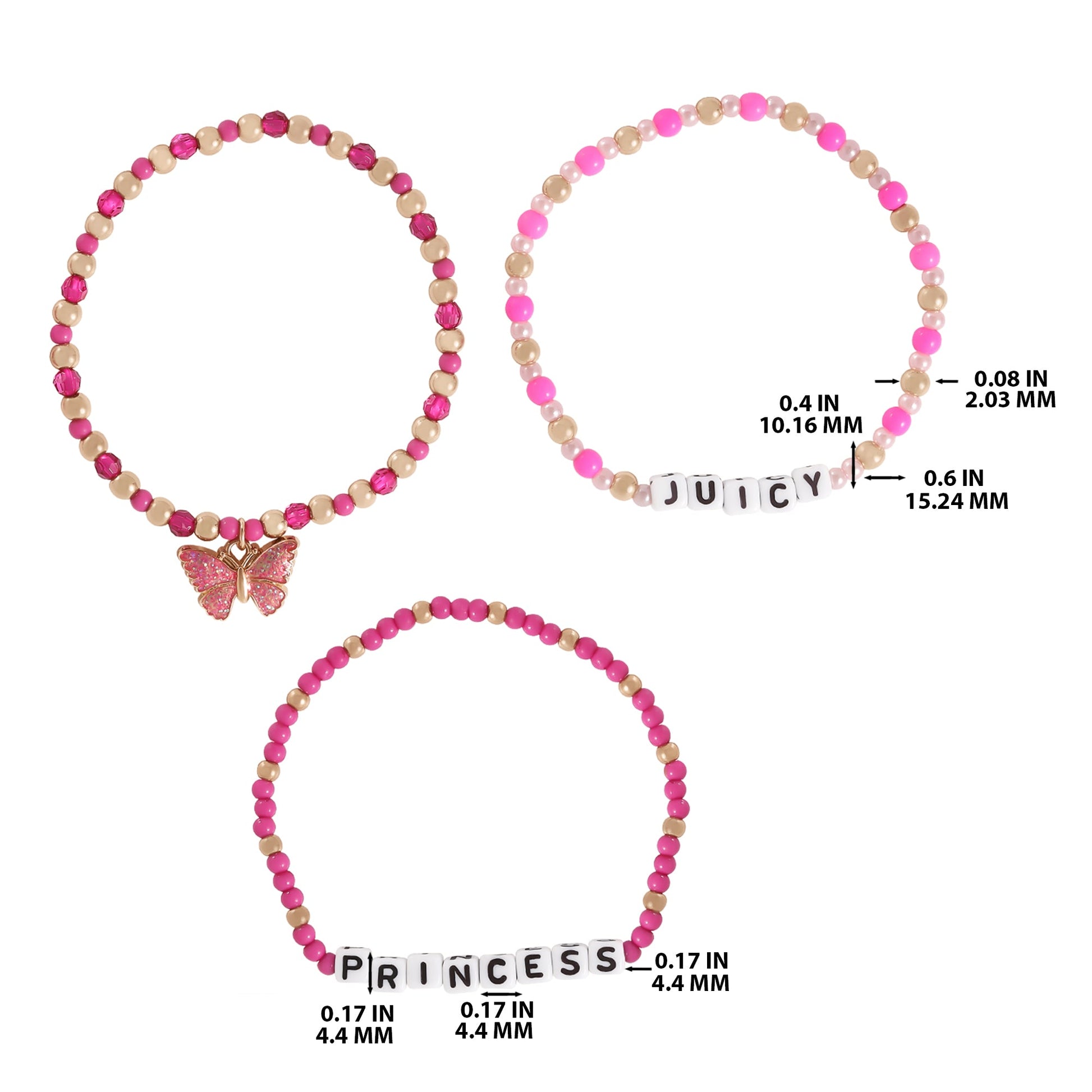 Kids Juicy Pink Butterfly Beaded Bracelet Set - Goldtone - Juicy Couture