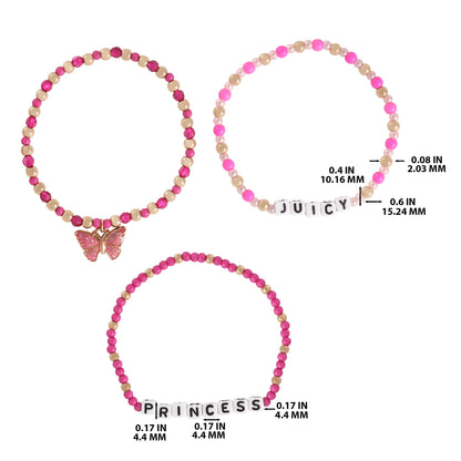Kids Juicy Pink Butterfly Beaded Bracelet Set - Goldtone - Juicy Couture