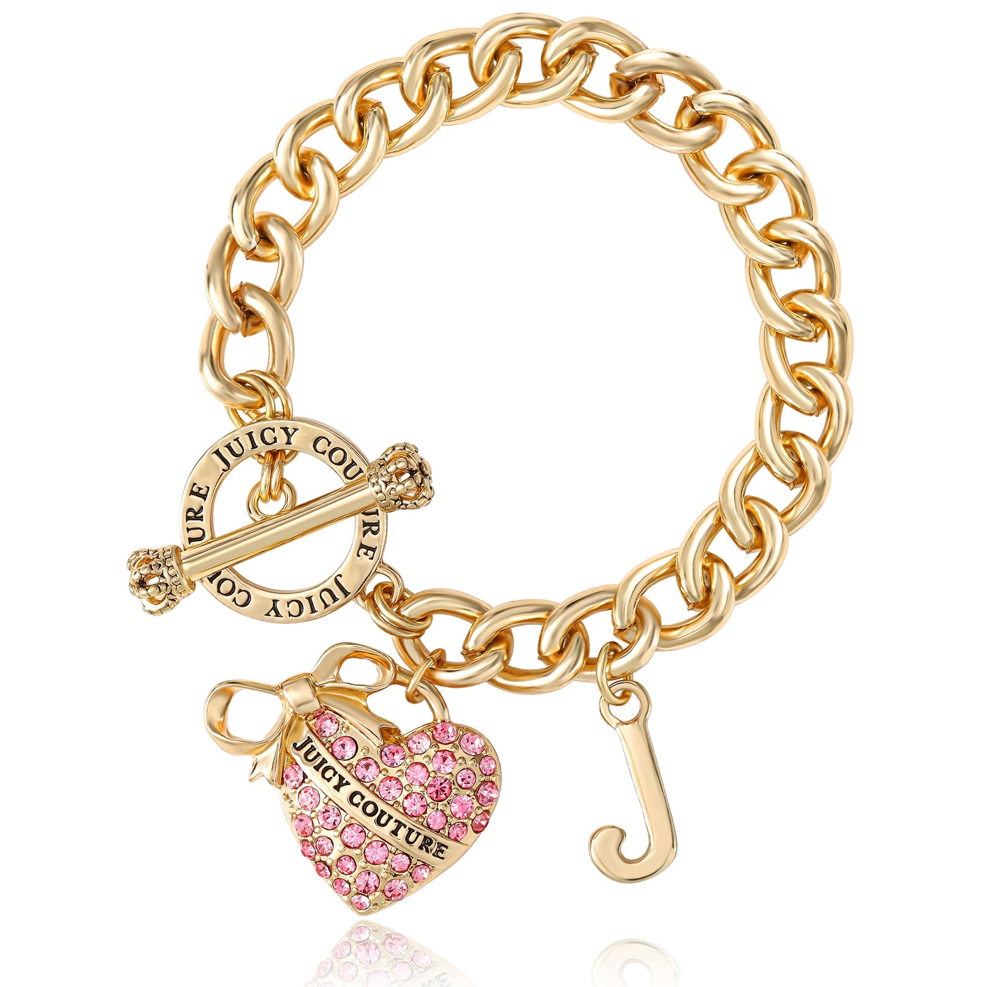 Pink Pavé Heart Toggle Bracelet - Goldtone - Juicy Couture