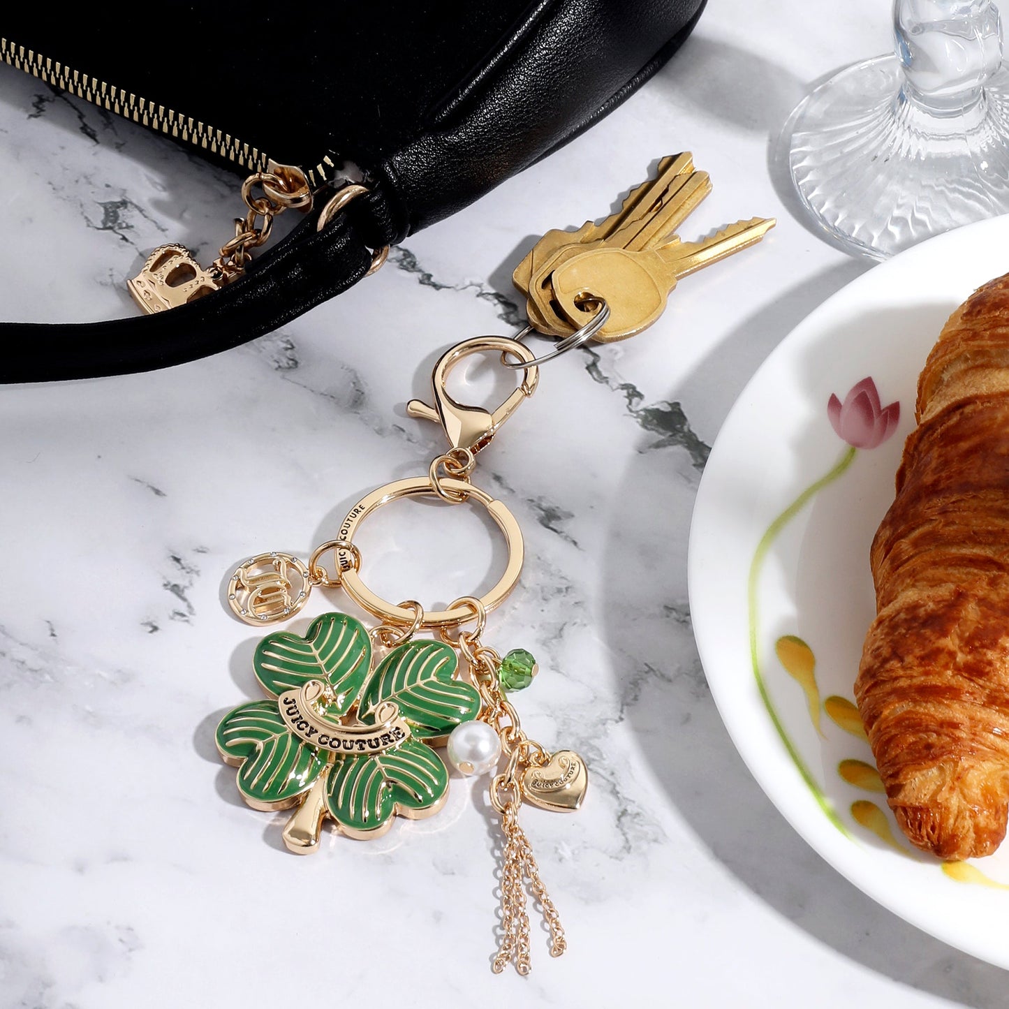 Lucky Clover Keychain Bag Charm - Goldtone - Juicy Couture