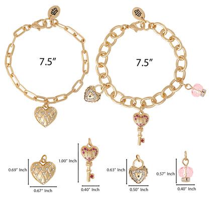 Charm Bracelet Set with Heart and Key Charms - Goldtone - Juicy Couture