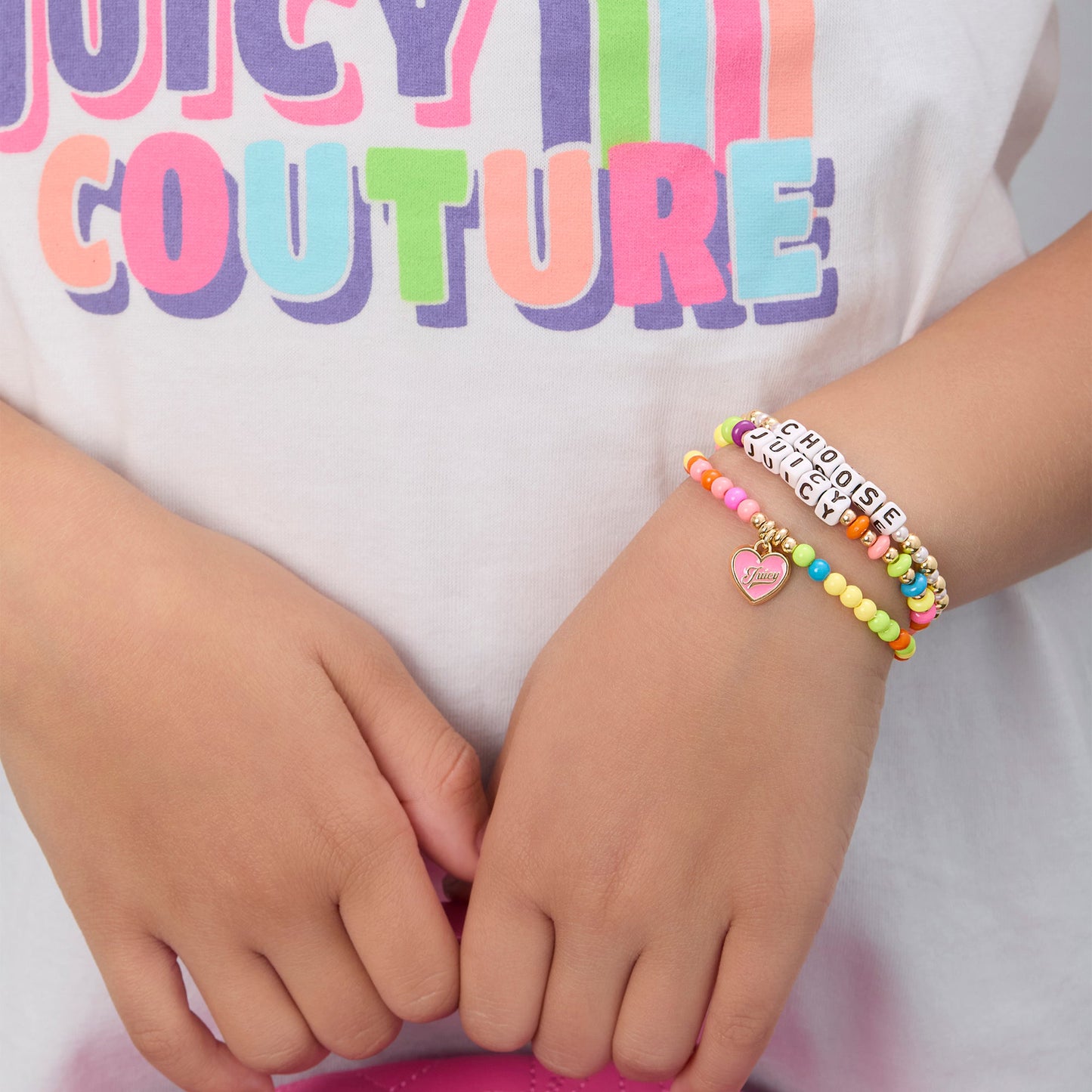 Kids Choose Juicy Heart Charm 3 Piece Stretch Beaded Bracelet Set - Goldtone - Juicy Couture