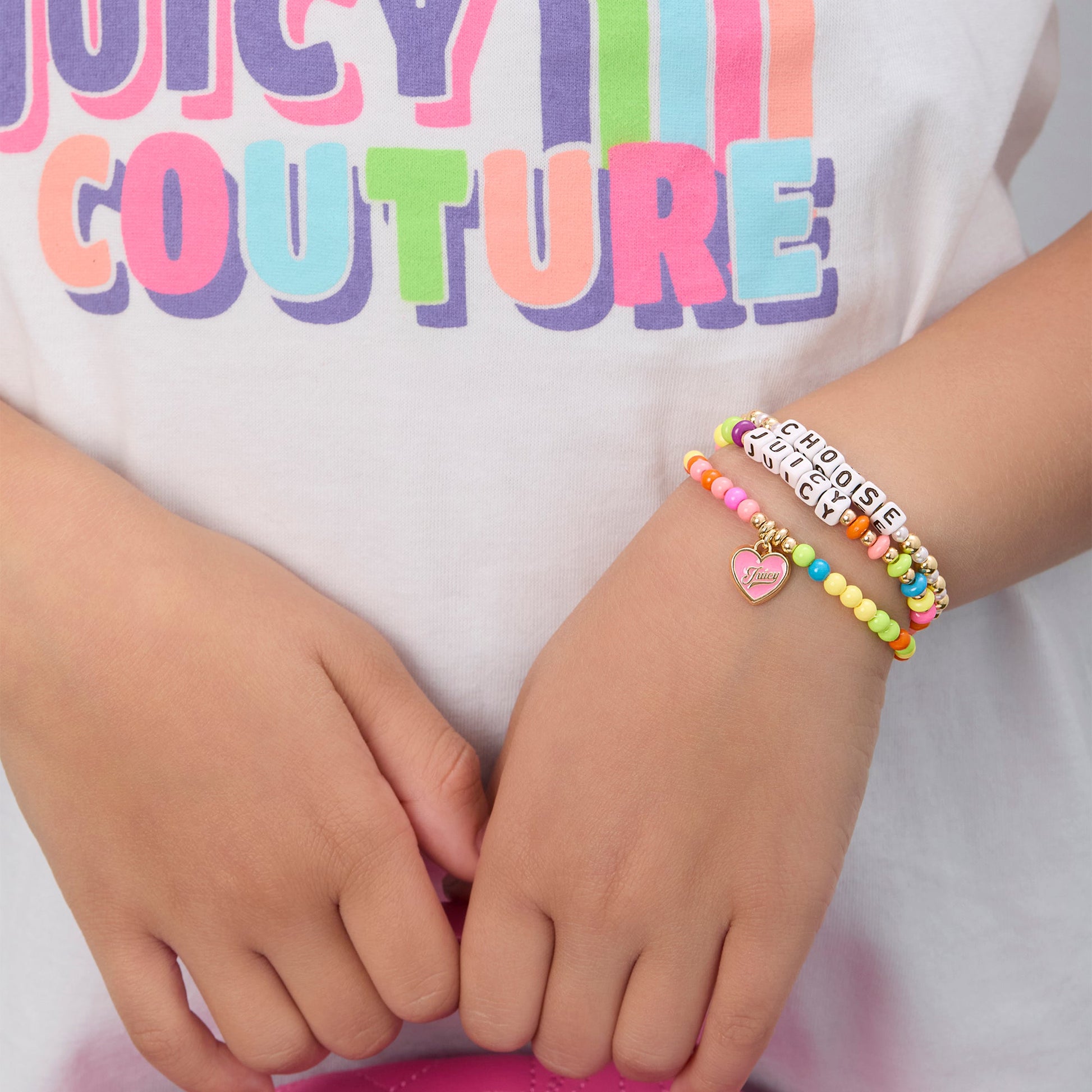Kids Choose Juicy Heart Charm 3 Piece Stretch Beaded Bracelet Set - Goldtone - Juicy Couture
