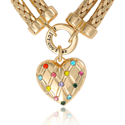Double Chain Heart Padlock Necklace - Goldtone - Juicy Couture