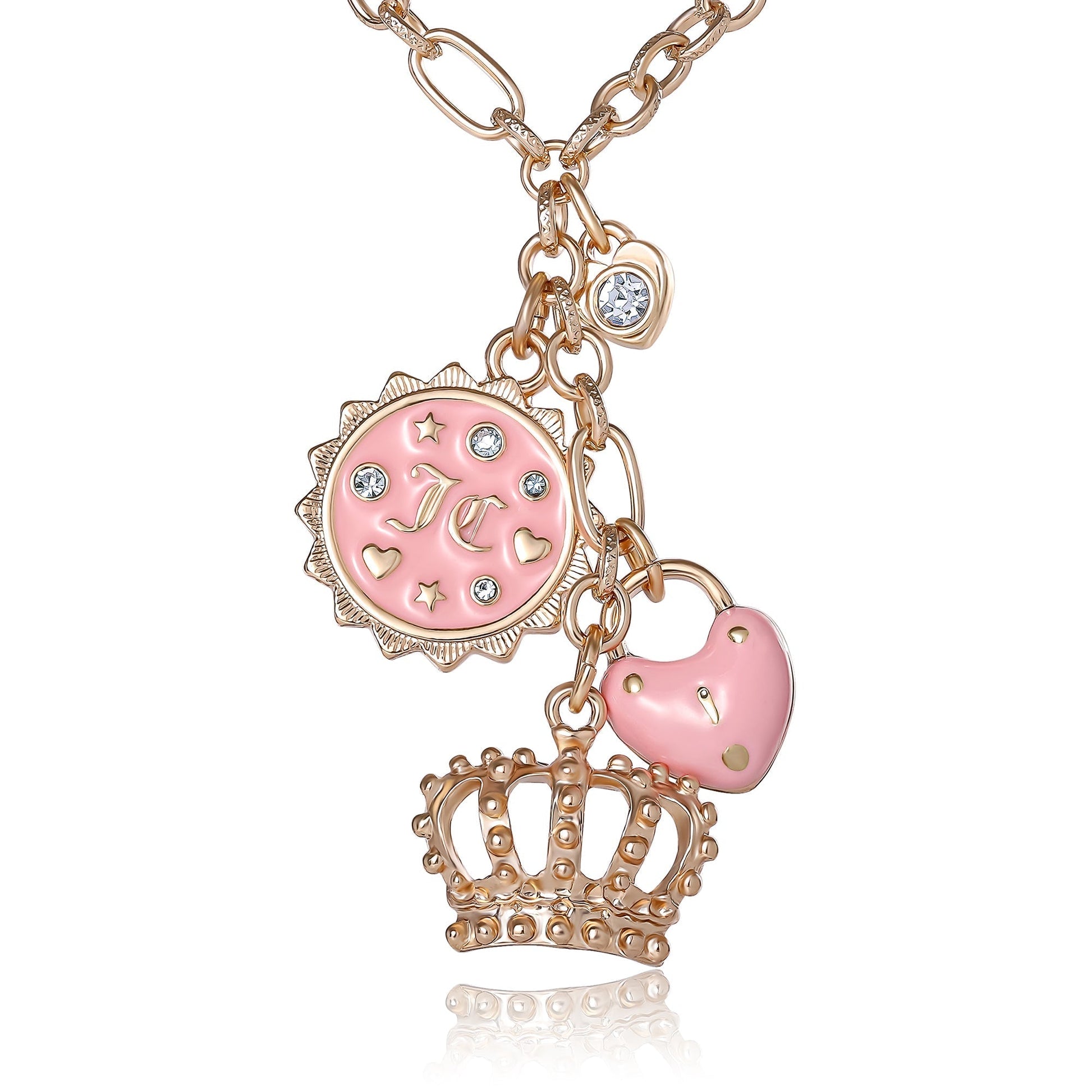 Layered Charm Necklace with Pink Enamel Accents - Goldtone - Juicy Couture