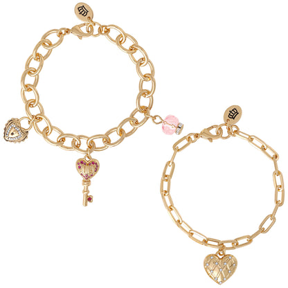 Charm Bracelet Set with Heart and Key Charms - Goldtone - Juicy Couture