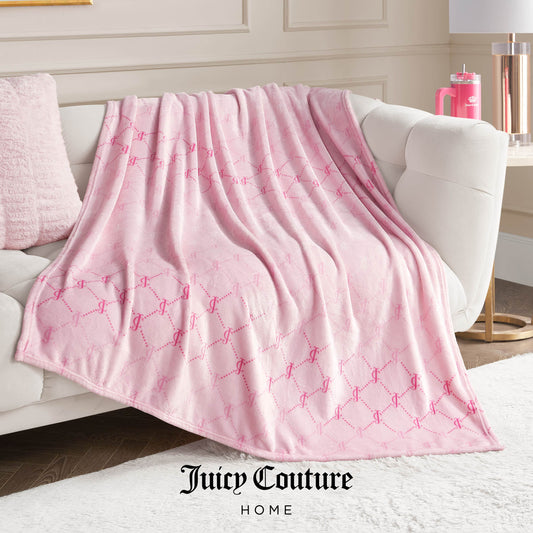 Plush Throw Blanket - Logo Diamonds Pink - Juicy Couture