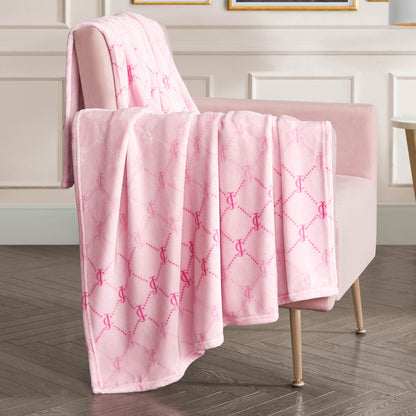 Plush Throw Blanket - Logo Diamonds Pink - Juicy Couture