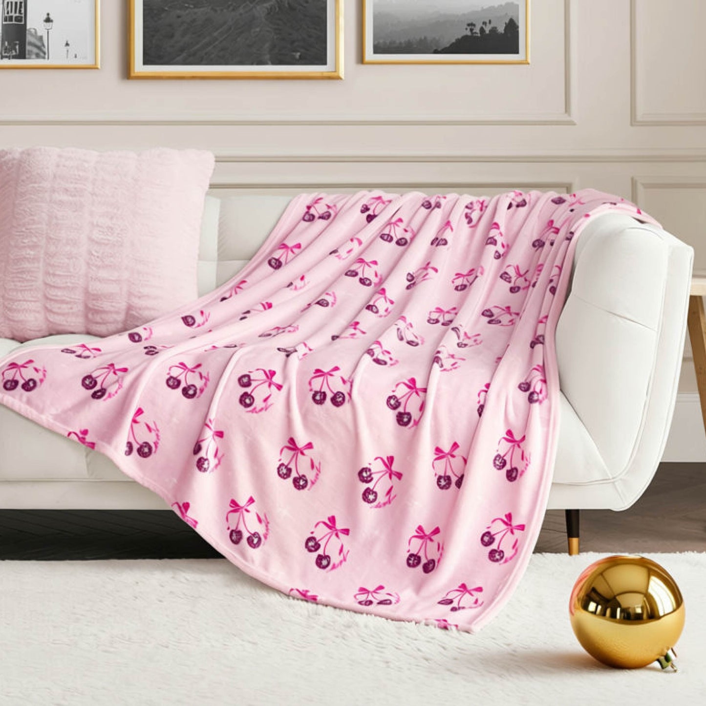 Plush Throw Blanket - Disco Cherry Bows Pink - Juicy Couture