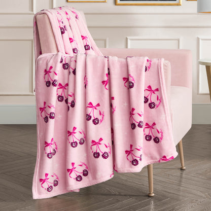 Plush Throw Blanket - Disco Cherry Bows Pink - Juicy Couture