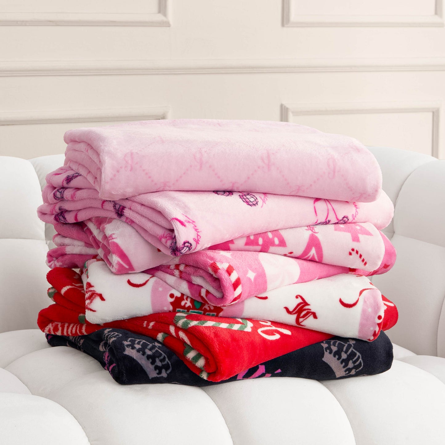 Plush Throw Blanket - Disco Cherry Bows Pink - Juicy Couture