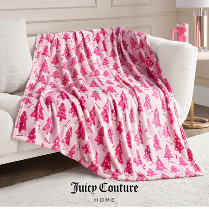 Plush Throw Blanket - Snow Trees Pink - Juicy Couture