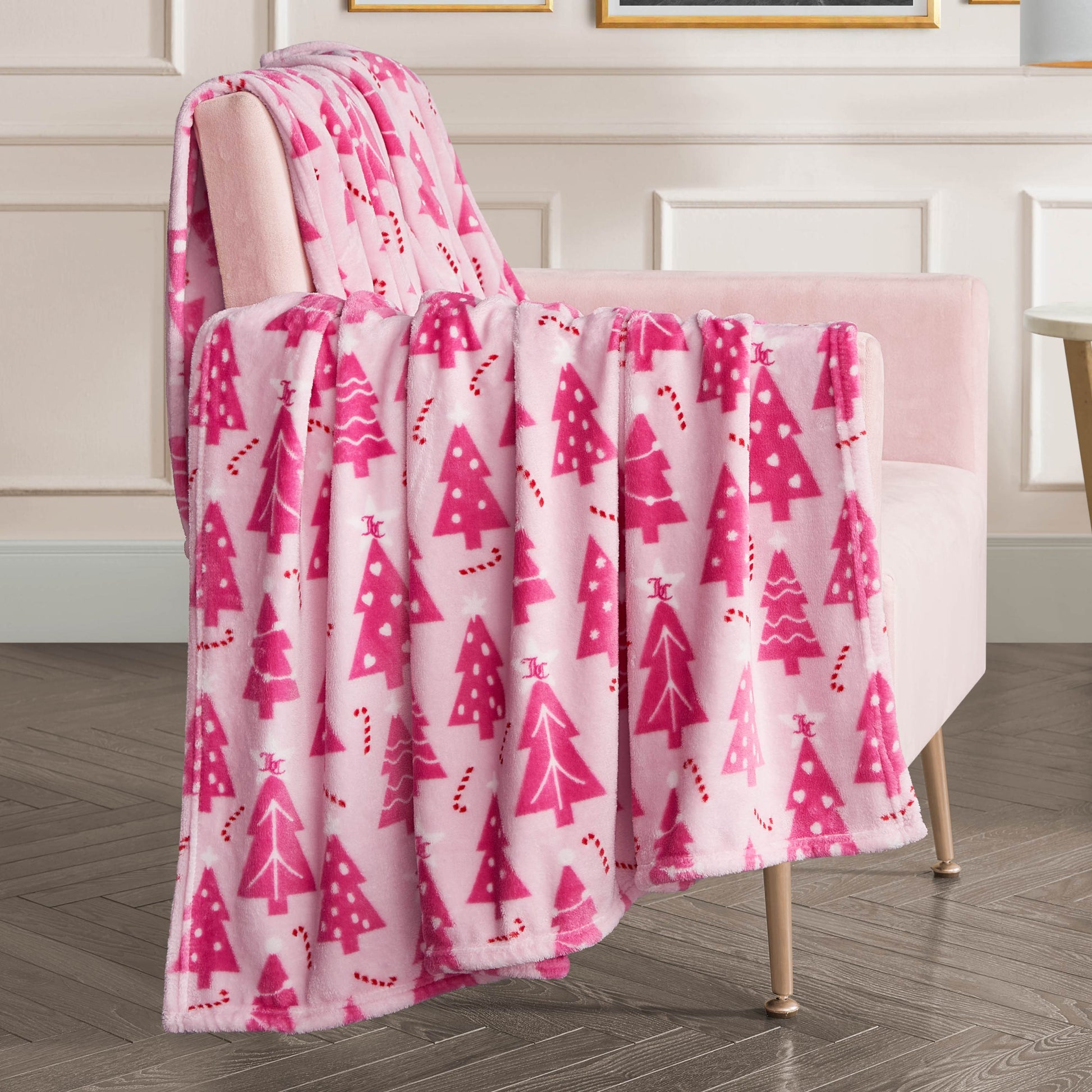 Plush Throw Blanket - Snow Trees Pink - Juicy Couture