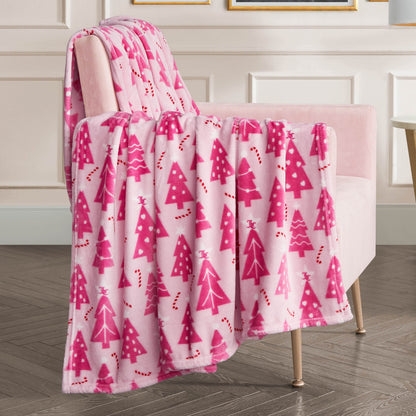 Plush Throw Blanket - Snow Trees Pink - Juicy Couture