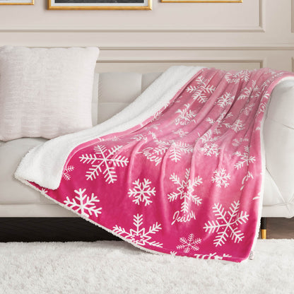 Plush Reversible Sherpa Throw Blanket - Pink Ombre Snowflake - Juicy Couture