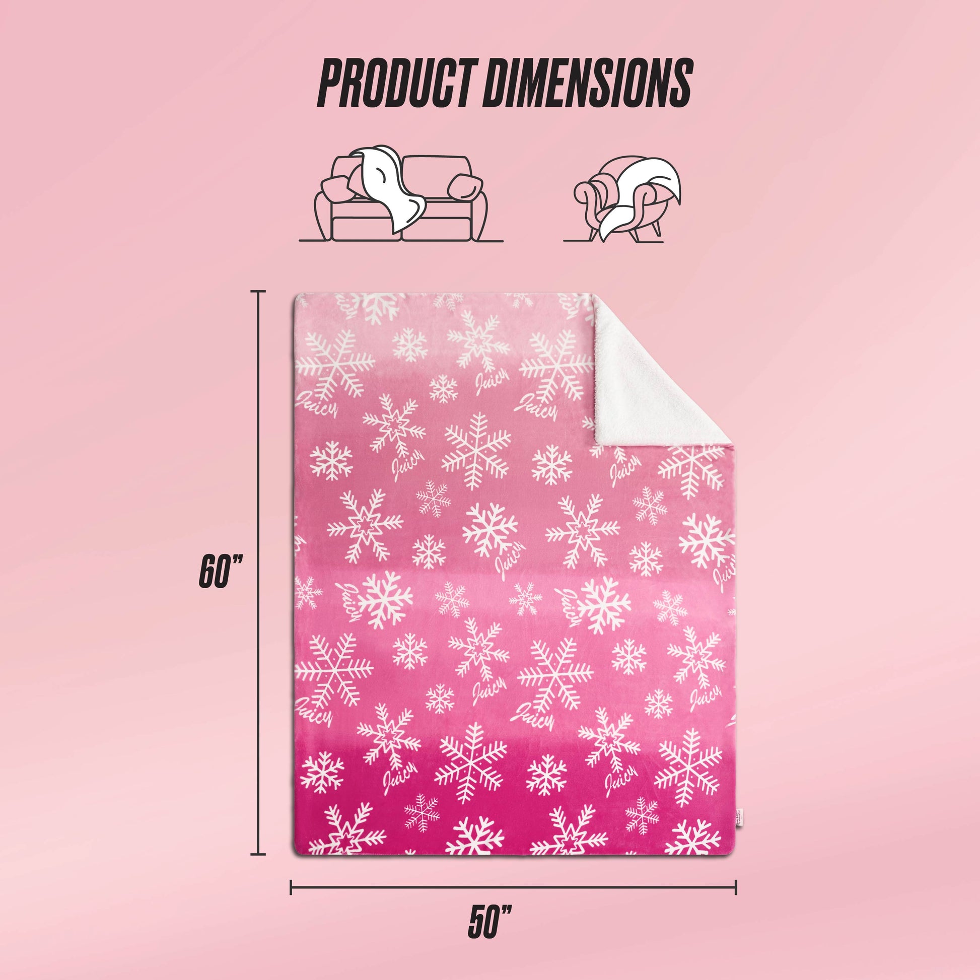 Plush Reversible Sherpa Throw Blanket - Pink Ombre Snowflake - Juicy Couture