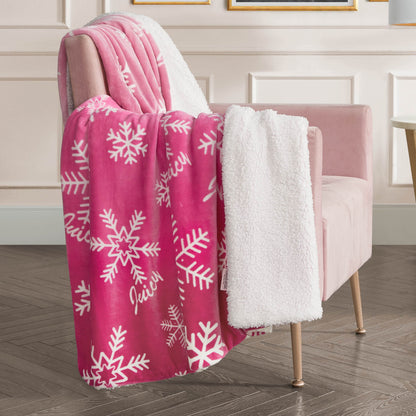 Plush Reversible Sherpa Throw Blanket - Pink Ombre Snowflake - Juicy Couture