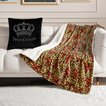 Plush Reversible Sherpa Throw Blanket - Red Bows On Cheetah - Juicy Couture