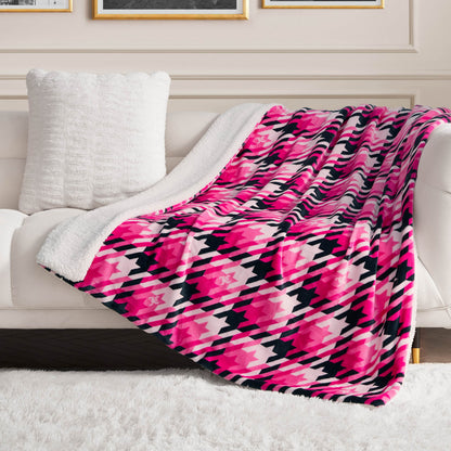 Plush Reversible Sherpa Throw Blanket - Hot Pink Tweed - Juicy Couture