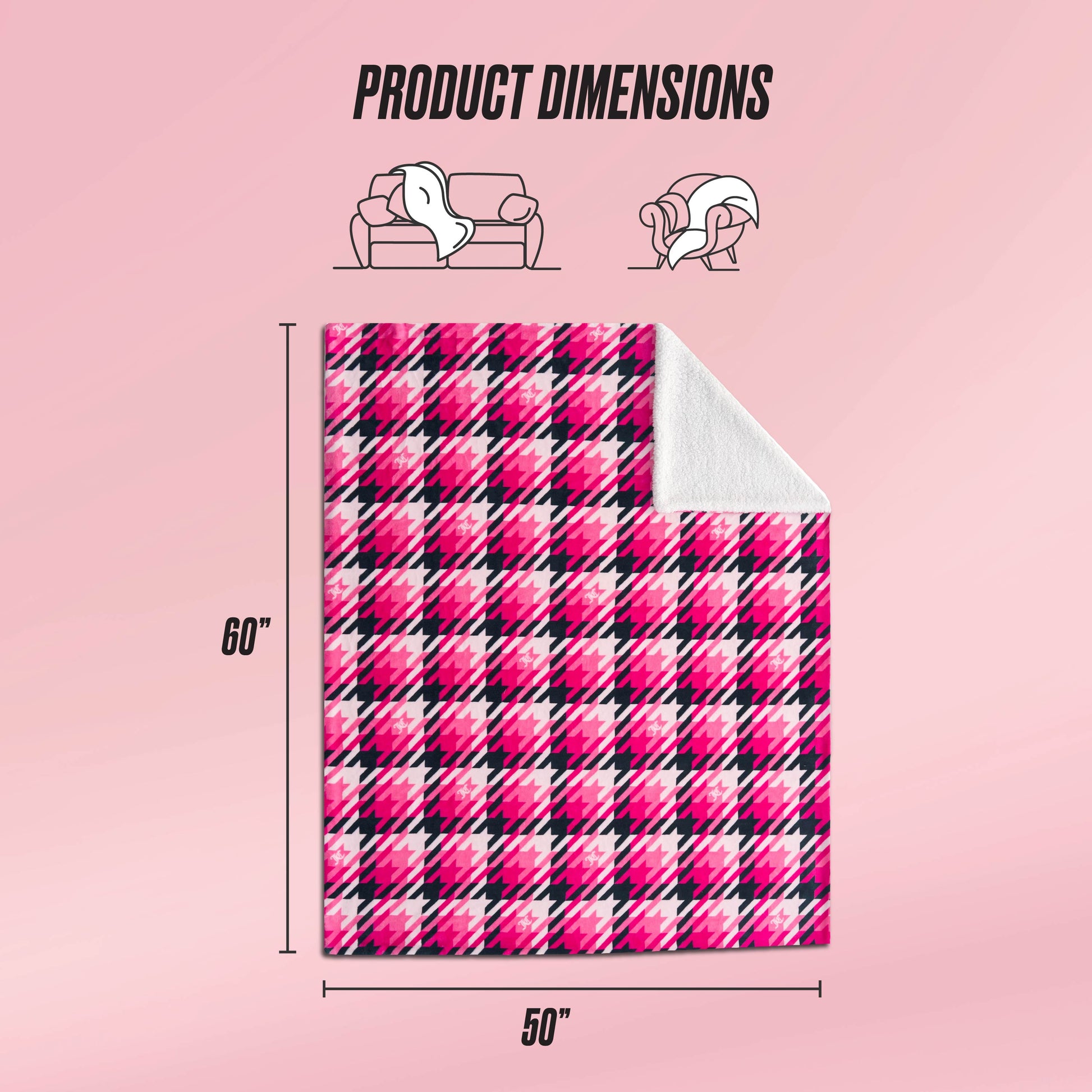 Plush Reversible Sherpa Throw Blanket - Hot Pink Tweed - Juicy Couture