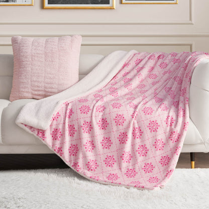 Plush Reversible Sherpa Throw Blanket - Light Pink Snowflake - Juicy Couture