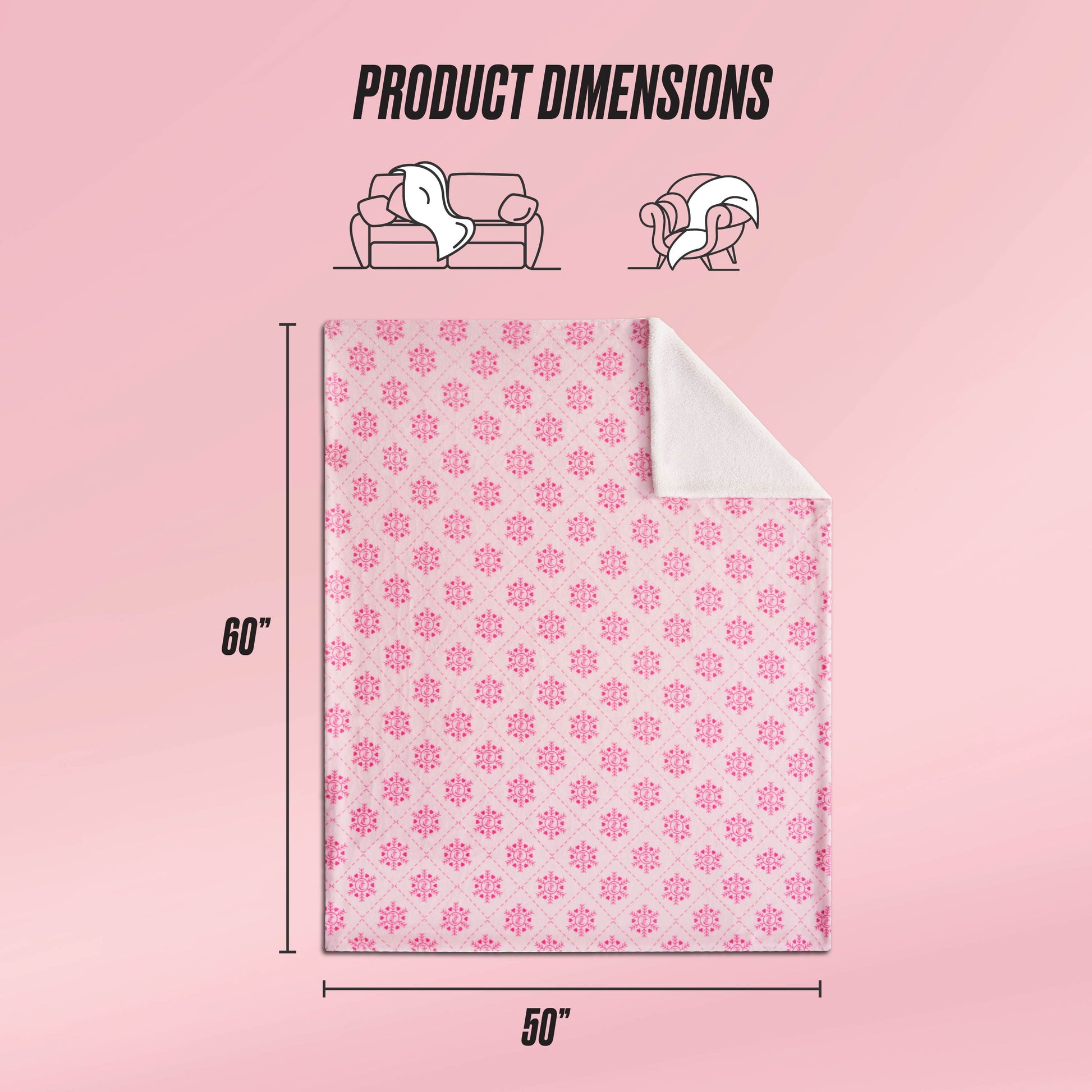 Plush Reversible Sherpa Throw Blanket - Light Pink Snowflake - Juicy Couture