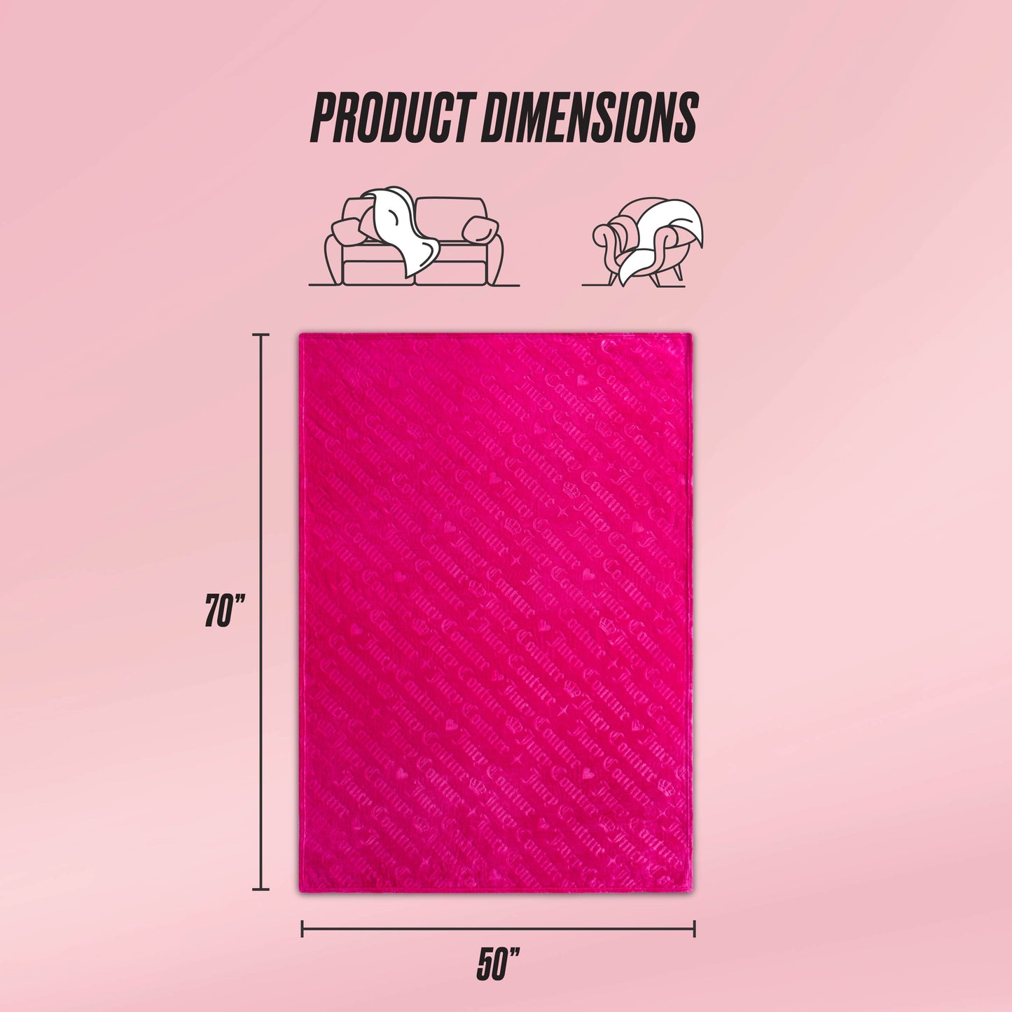 Embossed Plush Throw Blanket - Hot Pink Embossed Diagonal Logo - Juicy Couture