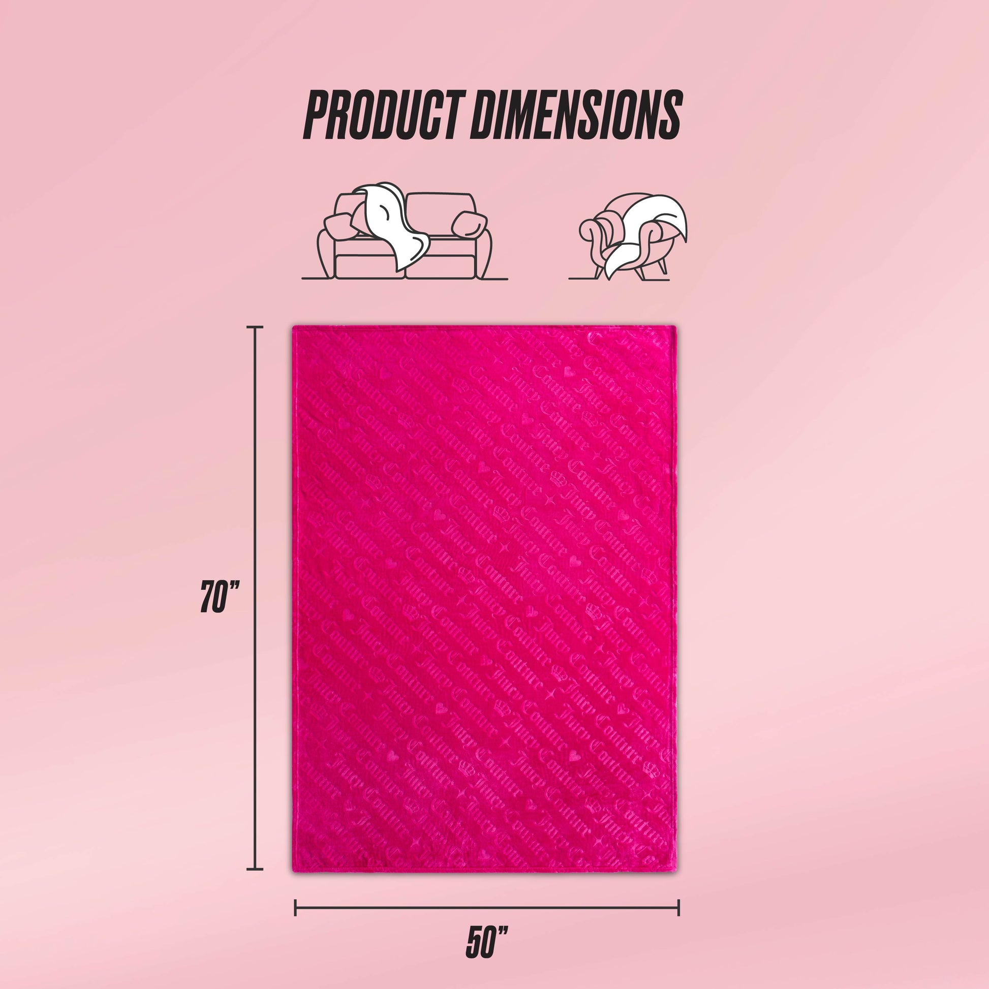 Embossed Plush Throw Blanket - Hot Pink Embossed Diagonal Logo - Juicy Couture