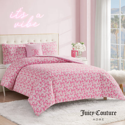Solid Plush Reversible Cheetah Bows Comforter Set - Pink/Gothic Leopard - Juicy Couture