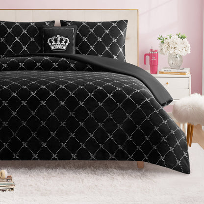 Plush Trellis Link Reversible Comforter Set - Black Trellis Link - Juicy Couture