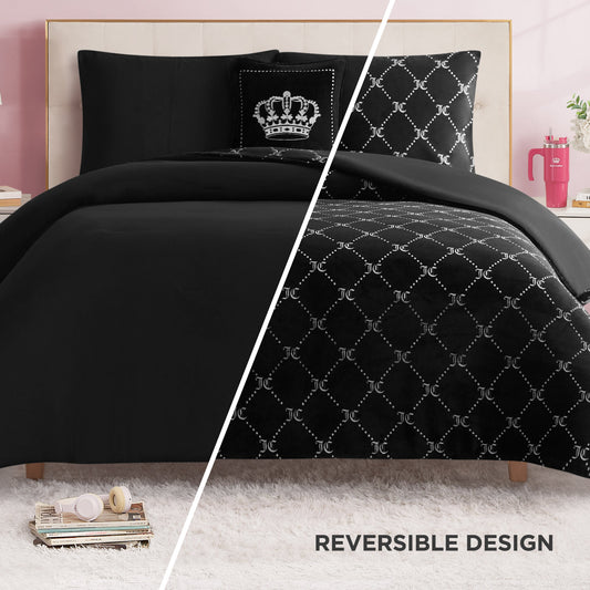 Plush Trellis Link Reversible Comforter Set - Black Trellis Link - Juicy Couture