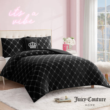 Plush Trellis Link Reversible Comforter Set - Black Trellis Link - Juicy Couture