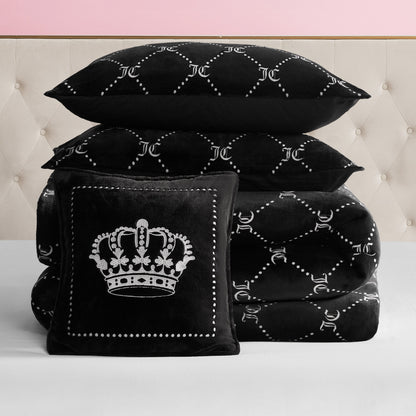 Plush Trellis Link Reversible Comforter Set - Black Trellis Link - Juicy Couture