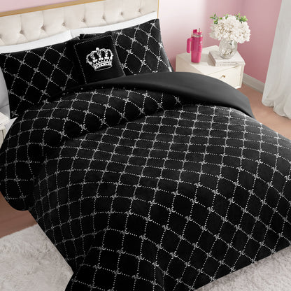 Plush Trellis Link Reversible Comforter Set - Black Trellis Link - Juicy Couture