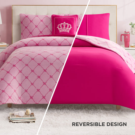 Plush Trellis Link Reversible Comforter Set - Pink Trellis Link - Juicy Couture