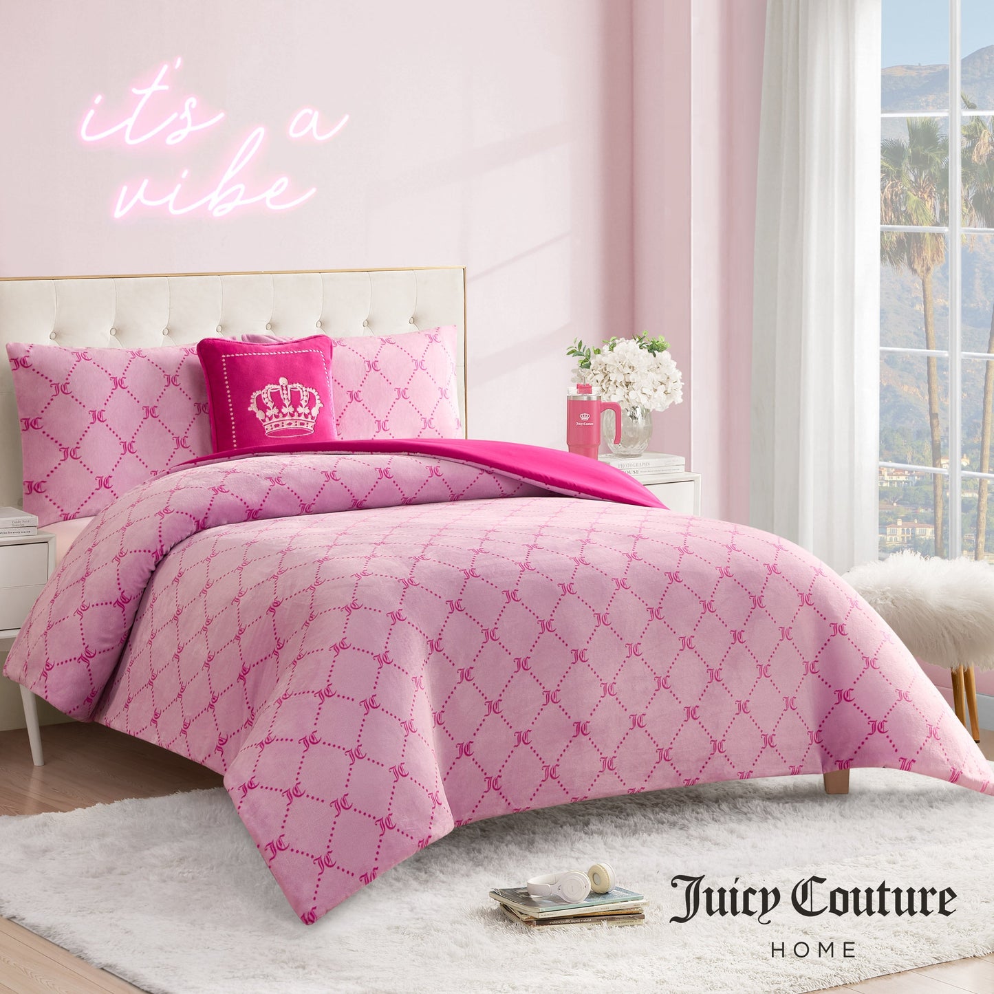 Plush Trellis Link Reversible Comforter Set - Pink Trellis Link - Juicy Couture