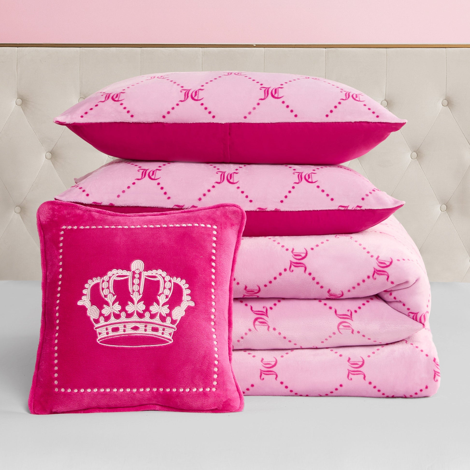 Plush Trellis Link Reversible Comforter Set - Pink Trellis Link - Juicy Couture
