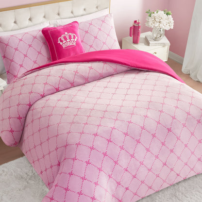 Plush Trellis Link Reversible Comforter Set - Pink Trellis Link - Juicy Couture