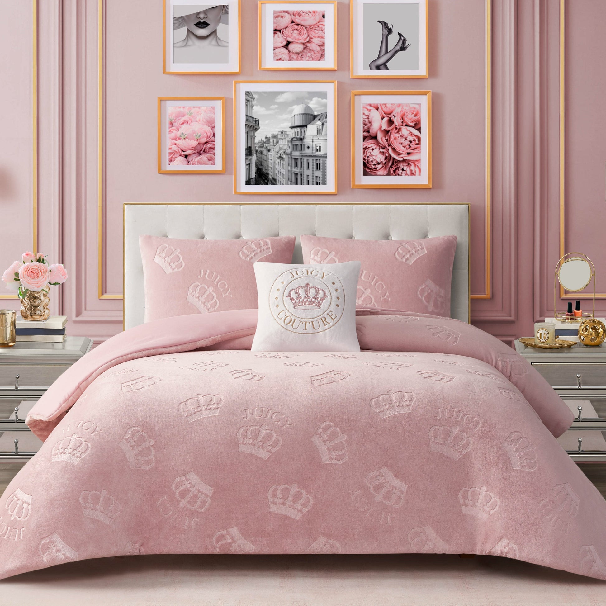 Embossed Plush Crown Comforter Set - Light Pink Crown - Juicy Couture