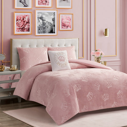 Embossed Plush Crown Comforter Set - Light Pink Crown - Juicy Couture