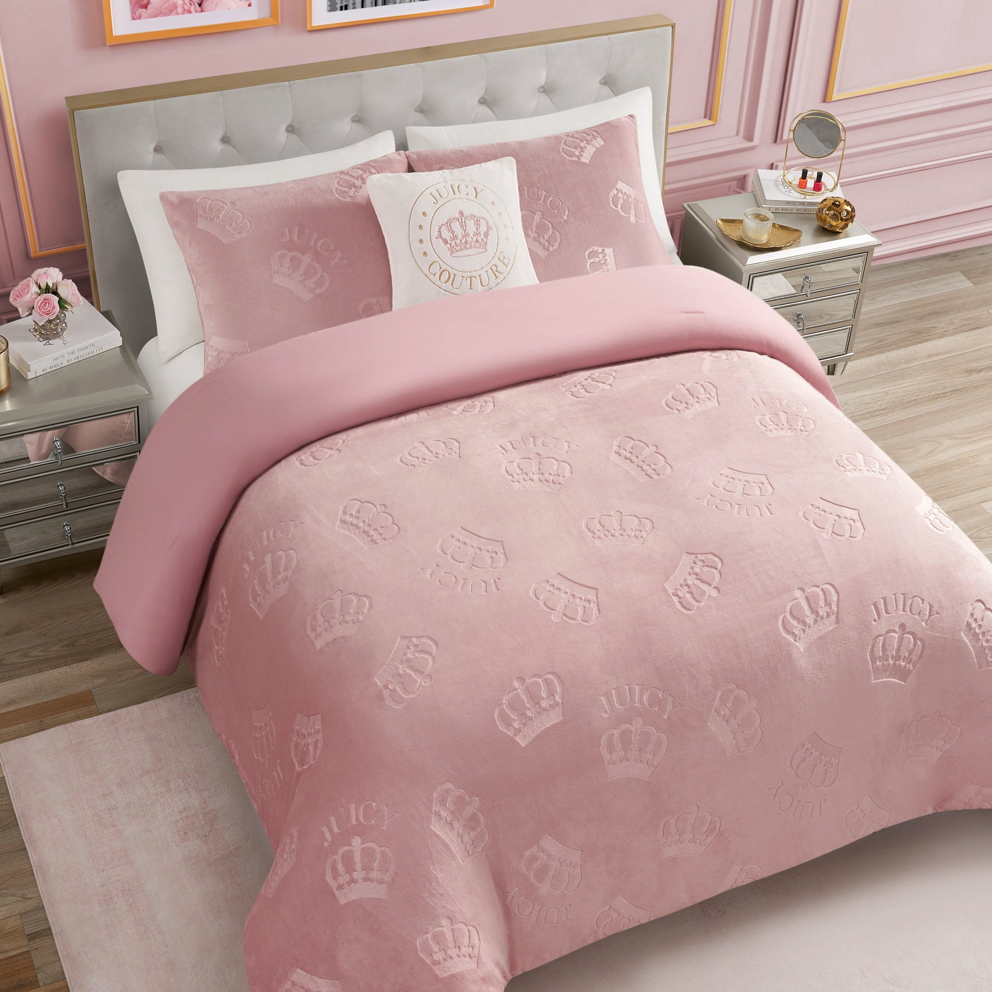 Embossed Plush Crown Comforter Set - Light Pink Crown - Juicy Couture