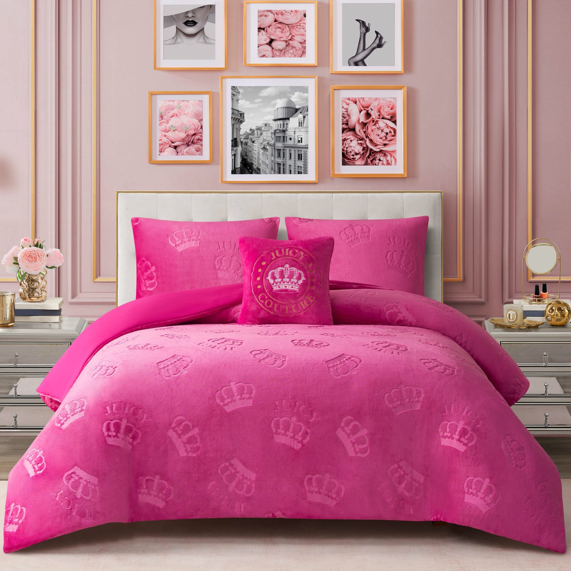 Embossed Plush Crown Comforter Set - Hot Pink Crown - Juicy Couture